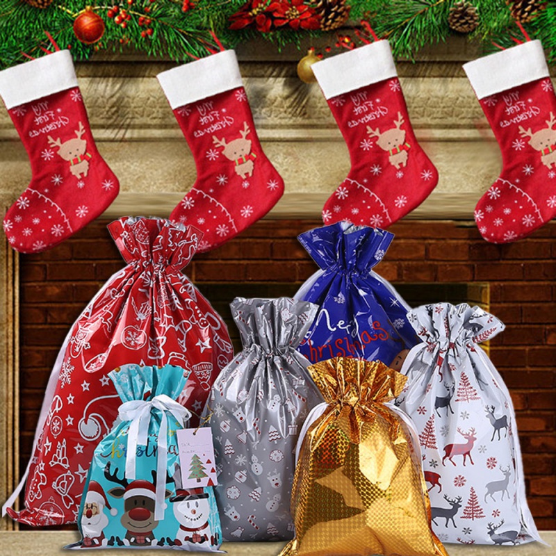 Christmas Bag Drawstring Gift Bag Set Christmas Gift Wrap Rope Wrap Holiday Party Favors For Candy Party