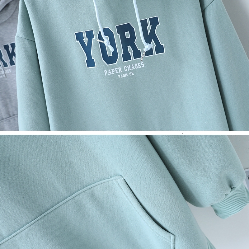 Autumn Winter BF Style Sweatshirt Women Harajuku Casual Oversize Long Sleeve Hooded Pullover Letter Print Thickening Tops