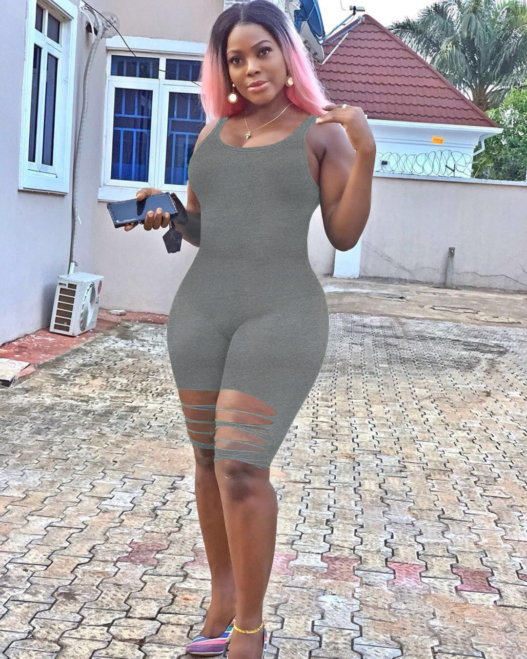 Spot new hot selling European and American spring and summer casual street sexy fashion burnt overalls