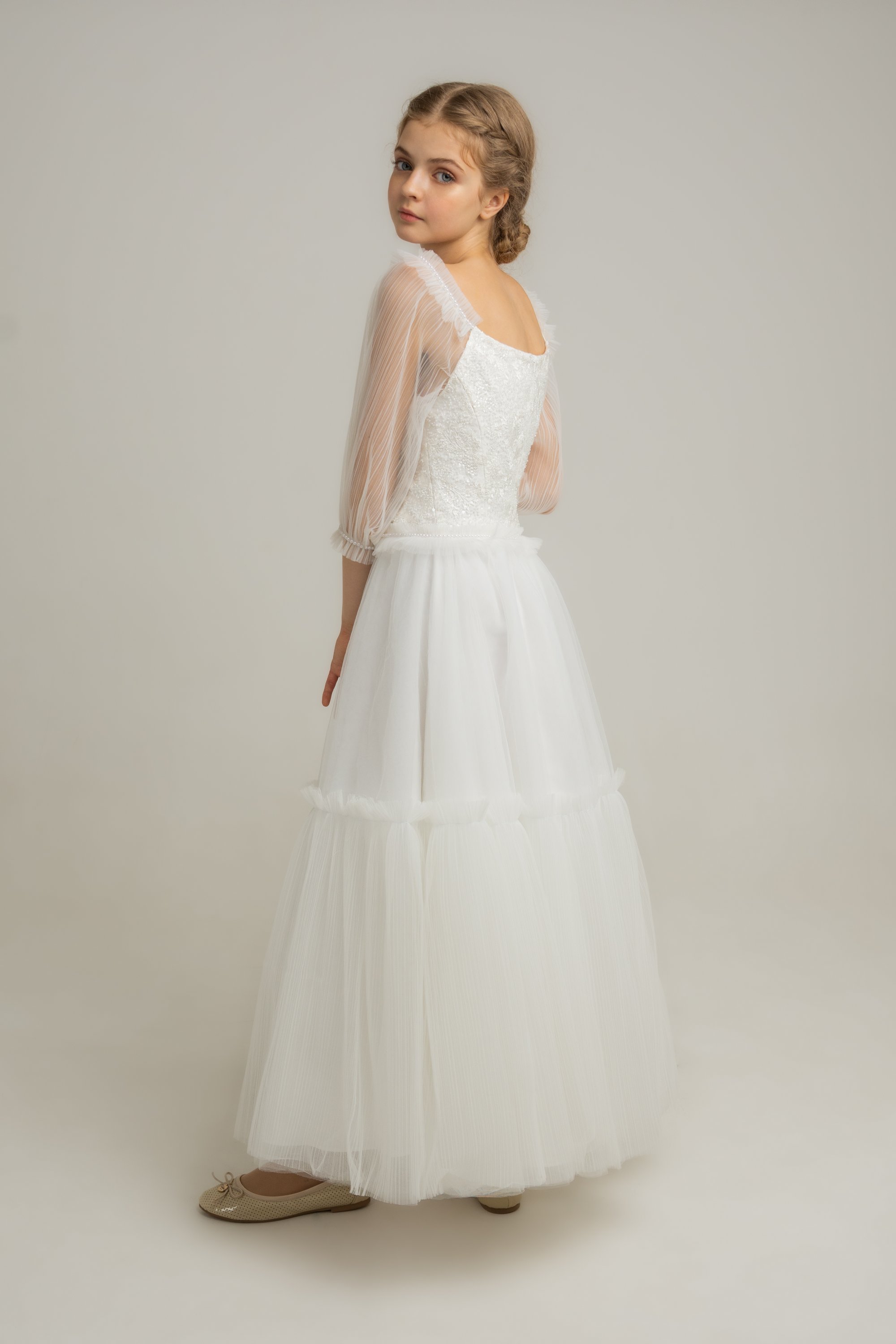 A Line Flower Girl Dresses for Wedding Sequins Appliqued Girls Party Dress Square Neck Custom Made Kids Birthday Gowns