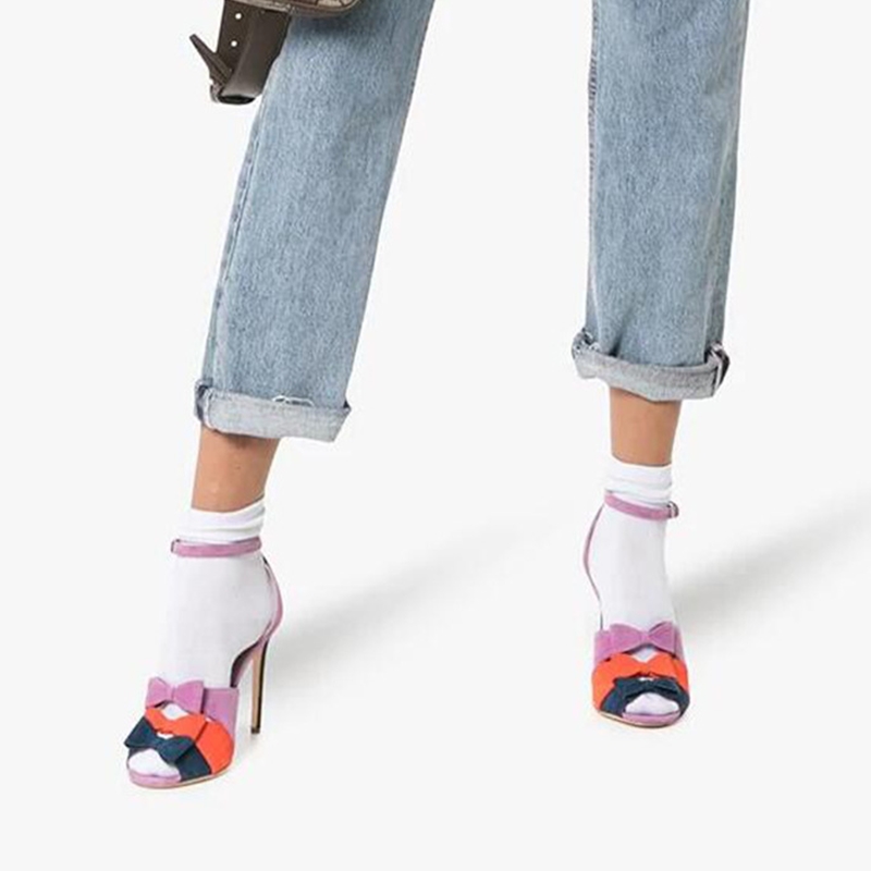 Fashion Mixed Color Butterfly Knot Colorful Sandals Woman in Ankle Buckle Strap with Thin High Heels Sexy Open Toe, Multi
Fashion Mixed Color Butterfly Knot Colorful Sandals Woman in Ankle Buckle Strap with Thin High Heels Sexy Open Toe, Multi