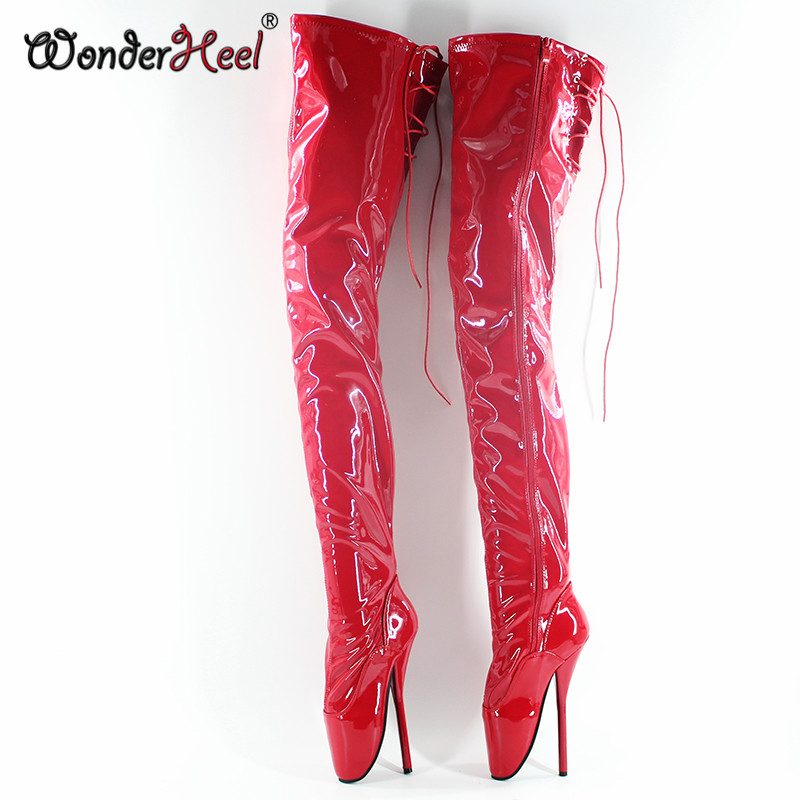 Wonderheel New 18cm heel Extreme high Heel sexy black patent women thigh high boots lace up at back crotch ballet boots, Blue
Wonderheel New 18cm heel Extreme high Heel sexy black patent women thigh high boots lace up at back crotch ballet boots, Blue