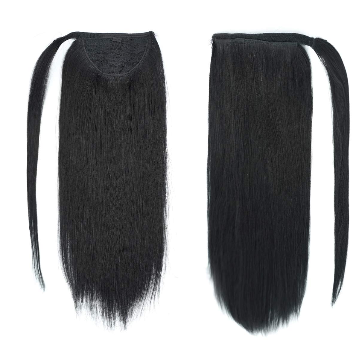 #1 Jet black Ponytail Extension Clip in Pony tail 100% Remy Human Hair Wrap Around Ponytail 16" Straight Ponytail Hairpiece
