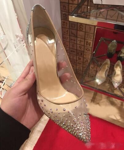 See Through Silver Bling Fashion Design Women's Red Bottom High Heel Pumps Summer Rhinestones Party Wedding Stiletto Thin Heels
See Through Silver Bling Fashion Design Women's Red Bottom High Heel Pumps Summer Rhinestones Party Wedding Stiletto Thin Heels