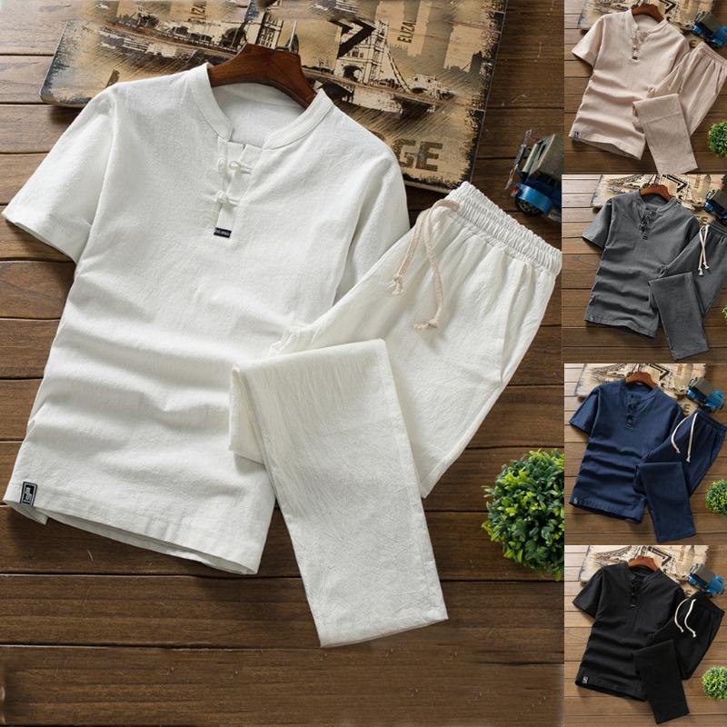 Summer linen men's suit plate buckle solid color simple large size loose Chinese fashion short-sleeved T-shirt comfort suit 5.30, White
Summer linen men's suit plate buckle solid color simple large size loose Chinese fashion short-sleeved T-shirt comfort suit 5.30, White