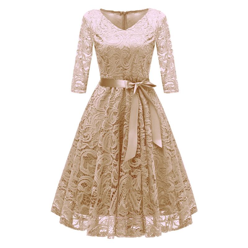 Woman' Vintage Princess Dress Summer Ladies Lace Three Quartery Sleeve V-neck A-line Midi Dress Solid Elegant Party Club, Pink
Woman' Vintage Princess Dress Summer Ladies Lace Three Quartery Sleeve V-neck A-line Midi Dress Solid Elegant Party Club, Pink