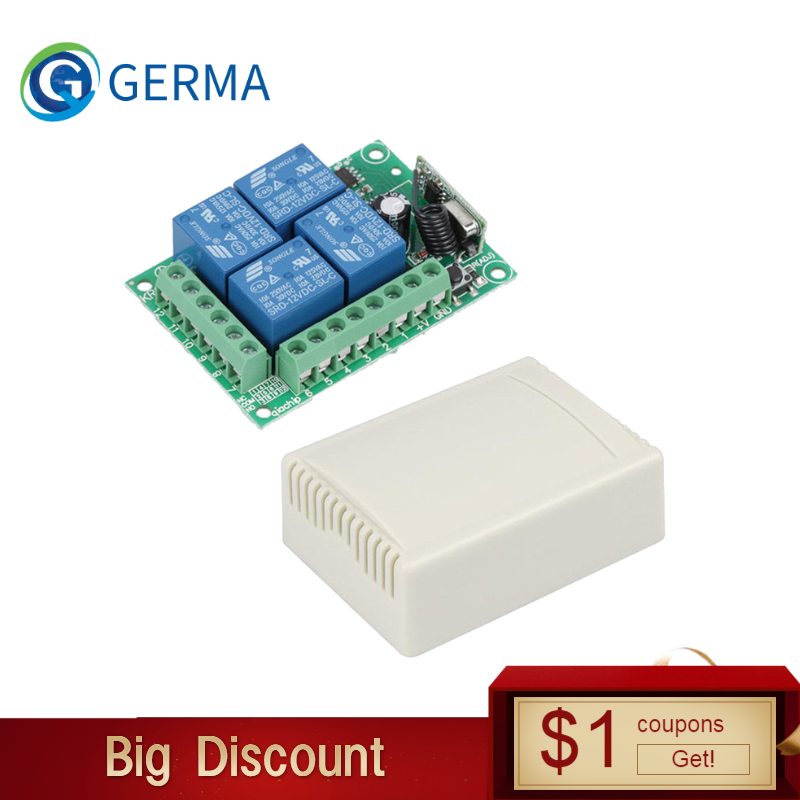 GERMA 433Mhz Universal Wireless Remote Control Switch DC 12V 4 CH RF Relay Receiver Module For Smart Home Garage Gate 433 Mhz
GERMA 433Mhz Universal Wireless Remote Control Switch DC 12V 4 CH RF Relay Receiver Module For Smart Home Garage Gate 433 Mhz