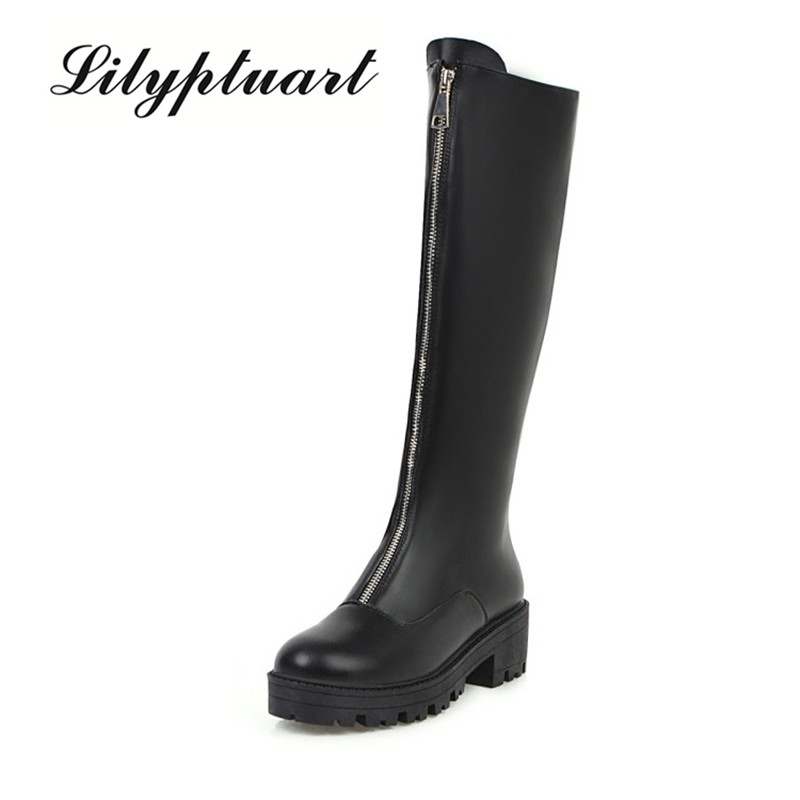 Front zipper high tube boots with a round head fashion knight boots autumn and winter new European and American single, Black
Front zipper high tube boots with a round head fashion knight boots autumn and winter new European and American single, Black