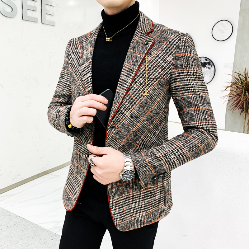 British Style Plaid Blazer for Men Suit Jacket Casual Woolen Wedding Dress Coat Single Business Male Button Veste Costume Homme, Xz-160 
British Style Plaid Blazer for Men Suit Jacket Casual Woolen Wedding Dress Coat Single Business Male Button Veste Costume Homme, Xz-160