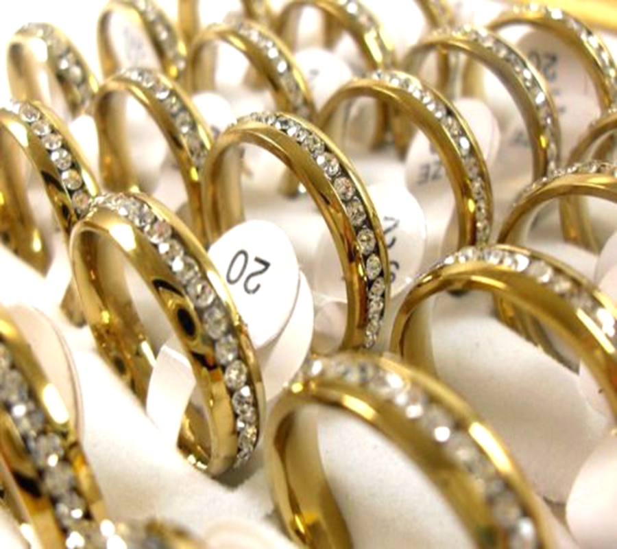 30Pcs Golden Silver Zircon Comfortable stainless steel rings wholesale lot