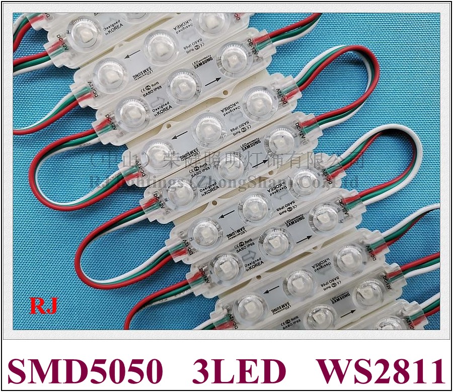 injection LED light module ultrasonic seal IP64 SMD 5050 DC12V 3 led 0.72W WS2811 / WS8206 full color 70mm X 15mm
injection LED light module ultrasonic seal IP64 SMD 5050 DC12V 3 led 0.72W WS2811 / WS8206 full color 70mm X 15mm