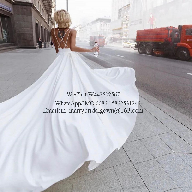 New Plus Size Cheap Beach Wedding Dresses 2021 Vestido De Novia Modest Long Satin Greek Style Boho White Bridal Gowns