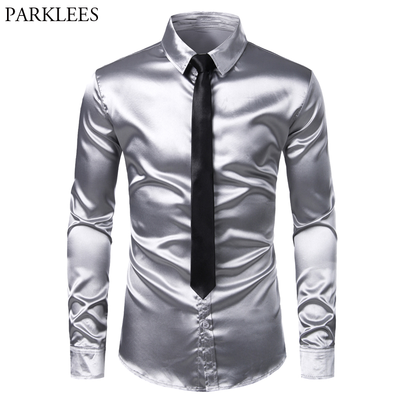 Men's Sliver Silk Satin Dress Shirt With Tie 2020 Brand Slim Fit Button Down Casual Shirt Male Party Wedding Prom Stage Chemise
Men's Sliver Silk Satin Dress Shirt With Tie 2020 Brand Slim Fit Button Down Casual Shirt Male Party Wedding Prom Stage Chemise