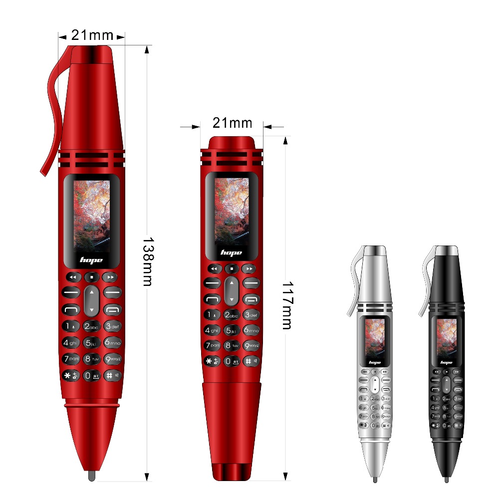 Unlocked 2G GSM Recording Pen Mini Cell phones 0.96" Tiny Screen Dual Sim Card Camera Torch Bluetooth Dialer Mobile CellPhone