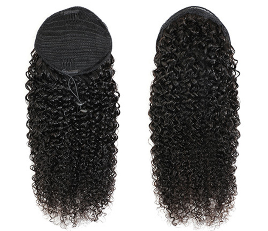 140g Thick natural human hair weave braided ponytail extension black brown remy hair pony tail elastic drawstring for black women
