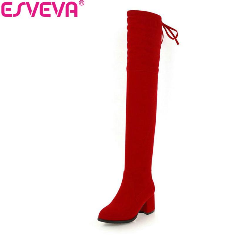 ESVEVA 2020 Women Boots Lace Up Over The Knee Boots Winter Short Plush Shoes Square High Heels Autumn Shoes Woman Size 34-43, Black
ESVEVA 2020 Women Boots Lace Up Over The Knee Boots Winter Short Plush Shoes Square High Heels Autumn Shoes Woman Size 34-43, Black