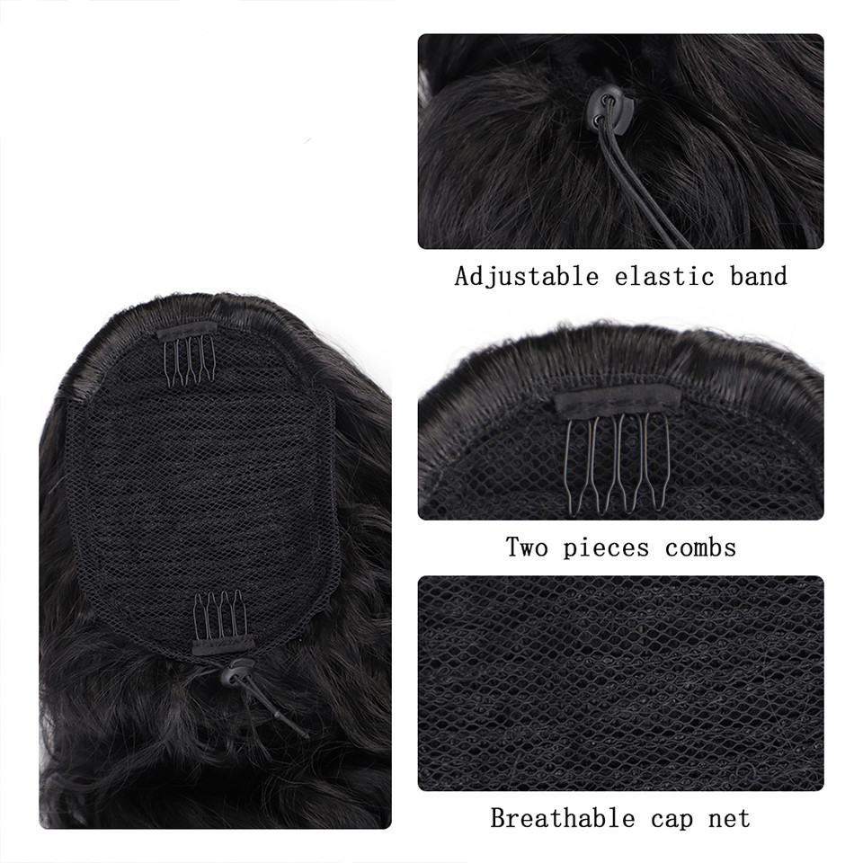 Best prom hairstyle for natural black hair ponytail with bang kinky curly human hair puff updo ponytail extension 140g black brown color