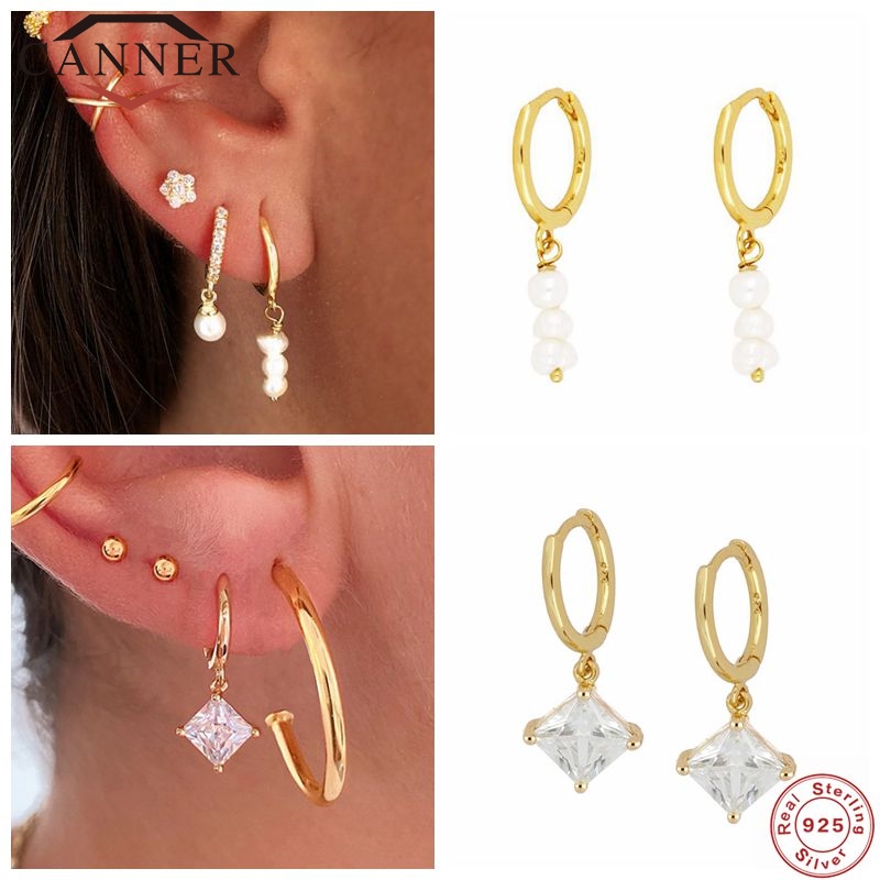 CANNER Luxury Square Zircon Pearl Real 925 Sterling Silver Hoop Earrings for Women Round Piercing EarRing Jewelry pendientes
CANNER Luxury Square Zircon Pearl Real 925 Sterling Silver Hoop Earrings for Women Round Piercing EarRing Jewelry pendientes