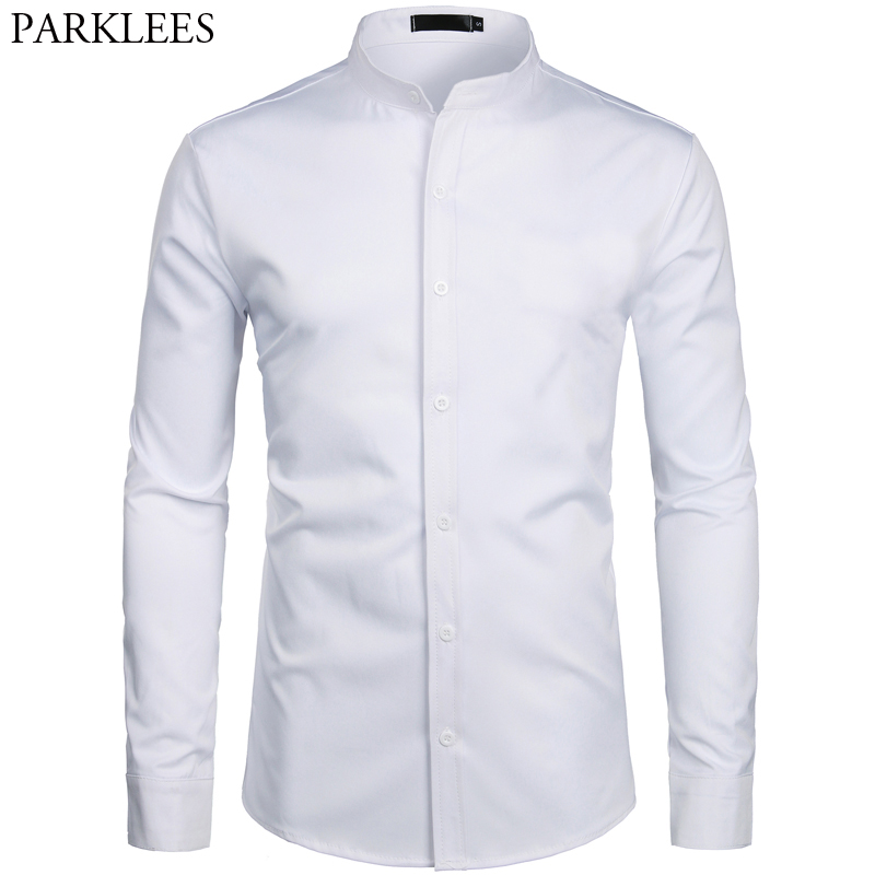 White Banded Collar Dress Shirt Men Slim Fit Long Sleeve Casual Button Down Shirts Mens Business Office Work Chemise Homme S-2XL
White Banded Collar Dress Shirt Men Slim Fit Long Sleeve Casual Button Down Shirts Mens Business Office Work Chemise Homme S-2XL