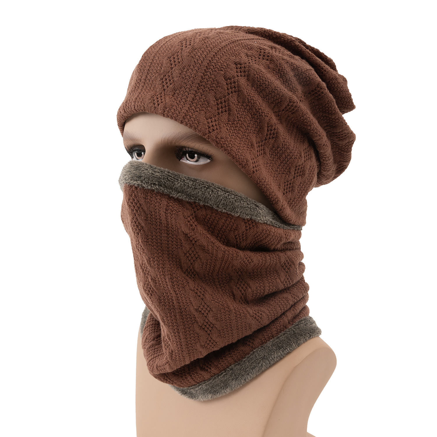 2-Pieces Winter Beanie Hat Scarf Set Warm Knit Hat Thick Fleece Lined Winter Hat & Scarf Skullies Bonnet For Men Women