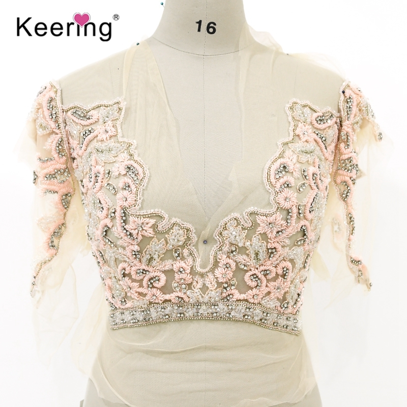 Elegant dark V pink beads rhinestone bodice for Bridal dress DIY WDP-029