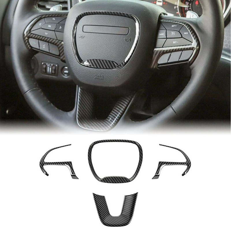 Carbon Fiber ABS Car Steering Wheel Trim Emblem Kit Sticker Decoration Cover for Dodge Charger 2015+ Interior Accessories