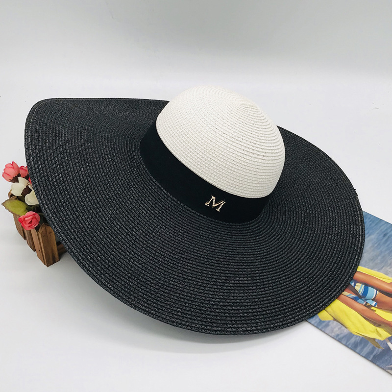 2020 New Summer M Letter Large Wide Brim Straw Hat For Women Anti-UV Beach Hat M Panama Straw Fedora Women's Travel Sun Cap, Meter blue panel 
2020 New Summer M Letter Large Wide Brim Straw Hat For Women Anti-UV Beach Hat M Panama Straw Fedora Women's Travel Sun Cap, Meter blue panel