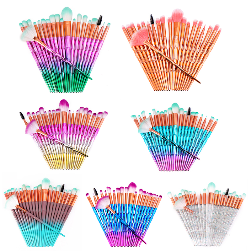 Professional 20pcs Diamond Fan Powder Foundation Brush Blush Blending Eyeshadow Lip Cosmetic Eye Make Up Brushes Kit Tool