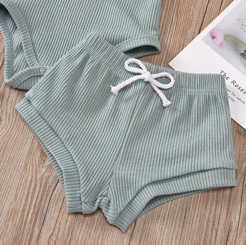 Baby Girl Clothes Set Solid Toddler Girls Rompers Shorts Headband 3pcs Sets Short Sleeve Children Outfits Boutique Summer Baby Clothing 5796