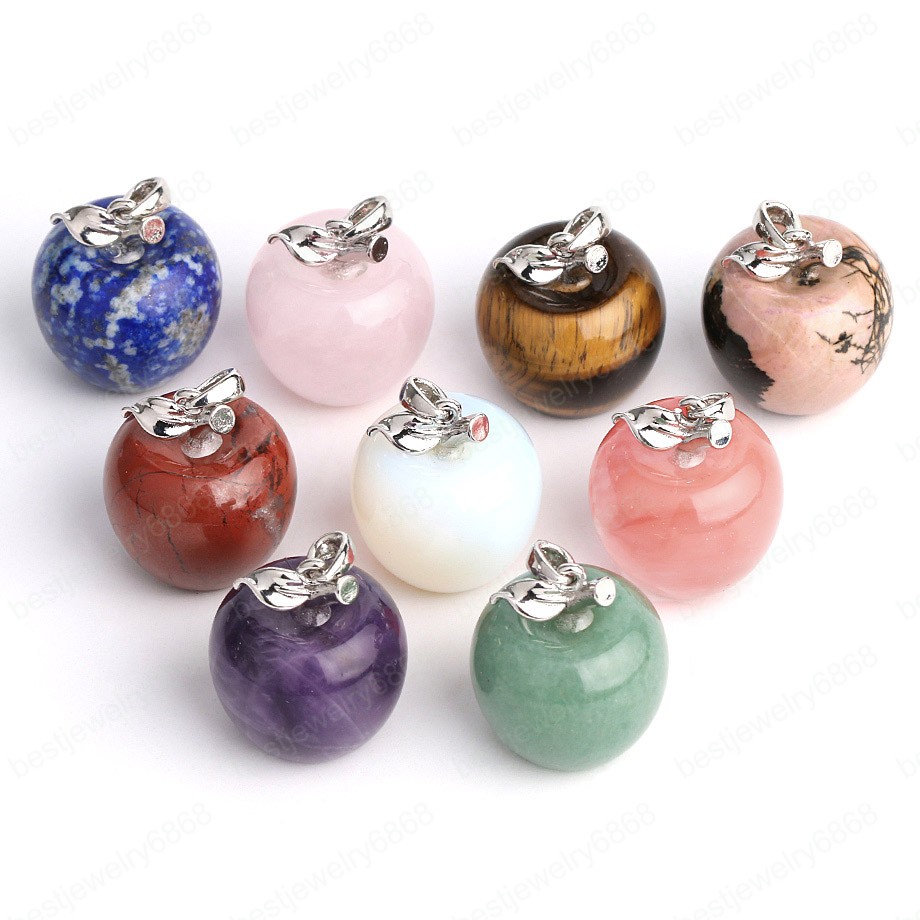 Hot Sale Suspension Apple Natural Stone Pendant Crystal Pendants Quartz Bead Necklaces Fashion Jewelry for Female Women Gift