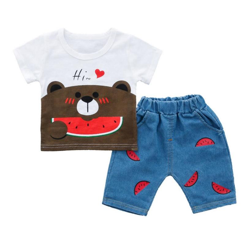 Baby Boys Summer Clothes Children Sets For Boy Short Sleeve Printed Watermelon Bear Shirts + Jeans Denim Shorts Suit, White
Baby Boys Summer Clothes Children Sets For Boy Short Sleeve Printed Watermelon Bear Shirts + Jeans Denim Shorts Suit, White