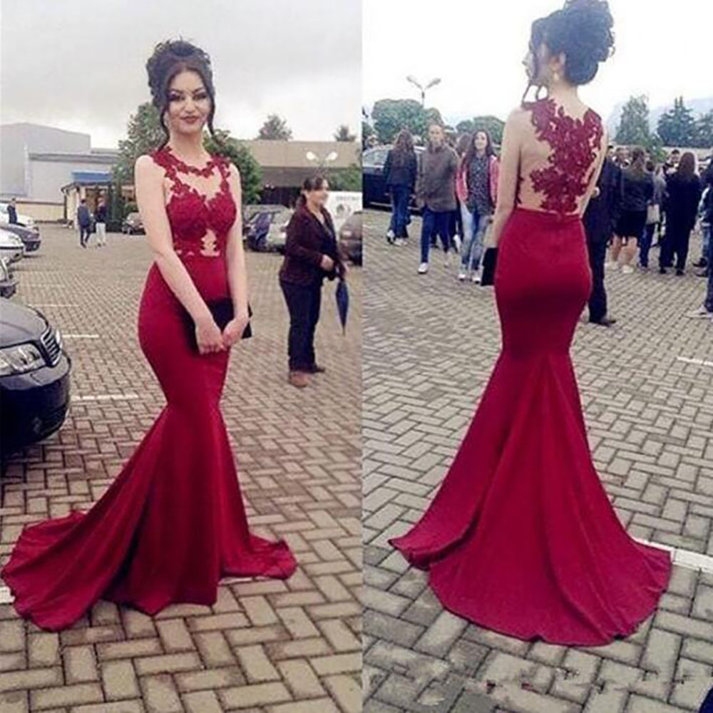 New Customize Red Prom Dresses Mermaid Appliques Lace Elegant Plus Size Women Long Prom Gown Evening Dresses Robe De Soiree