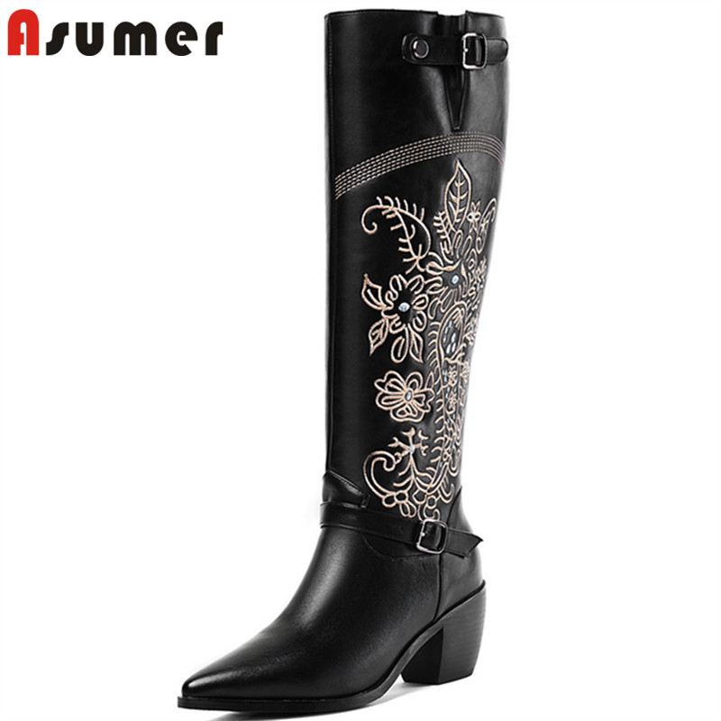 ASUMER 2020 Newest knee high boots women embroider pointed toe autumn winter long boots square heels dress party shoes woman, Black
ASUMER 2020 Newest knee high boots women embroider pointed toe autumn winter long boots square heels dress party shoes woman, Black