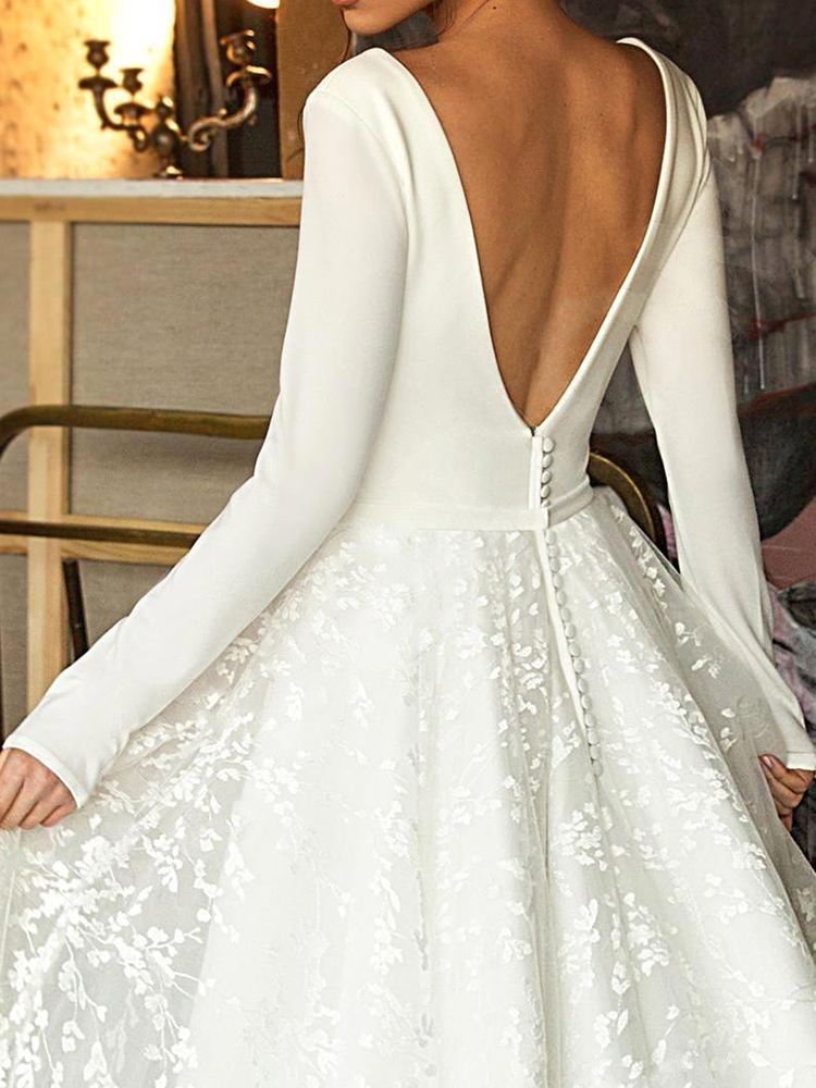 Lace Wedding Dresses 2020 Long Sleeve V-neck Boho Bridal Gowns Satin Backless White Vestido de noiva Plus size custom-made
