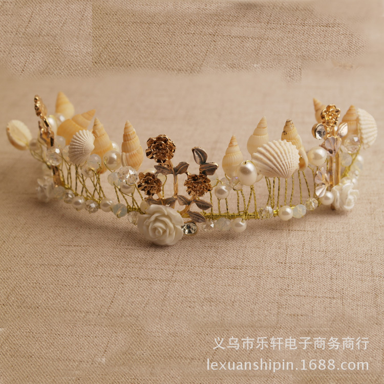 Bride Jewelry Pearl Conch Shell Beaded Headdress Bridal Photography Modeling Handmade Crown Hair Accessories Beach Bride Crown