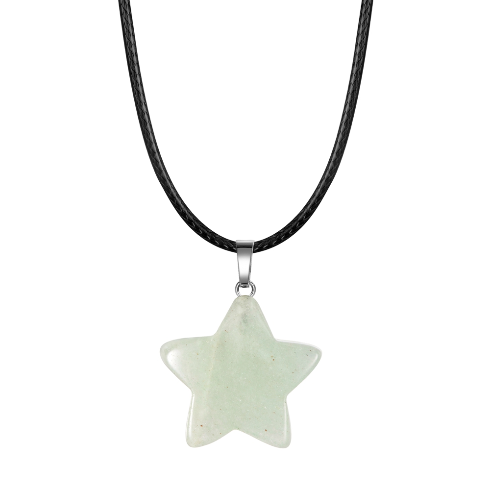QIMOSHI Natural Healing Crystal Stone Star Pendant Necklace Reiki Solar Quartz Pendants Jewelry for Womens Mens 18Inch Leather
