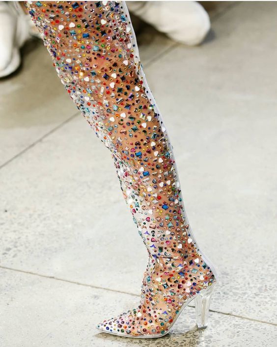 Abesire 2019 Newest Women Multi Color Glitter Square High Heels Over-the-knee Boots Ladies Pointed Toe Side Zipper Runway Shoes CX200821