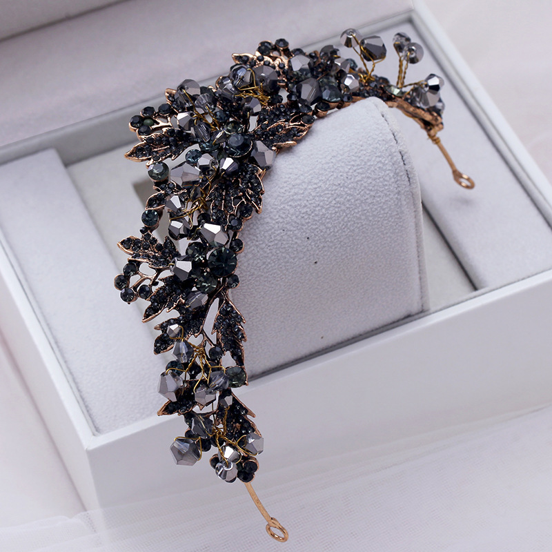 DIEZI Baroque Black Crystal Beads Bridal Tiaras Crown Rhinestone Diadem Pageant Veil Tiara Headbands Wedding Hair Accessories Y200807