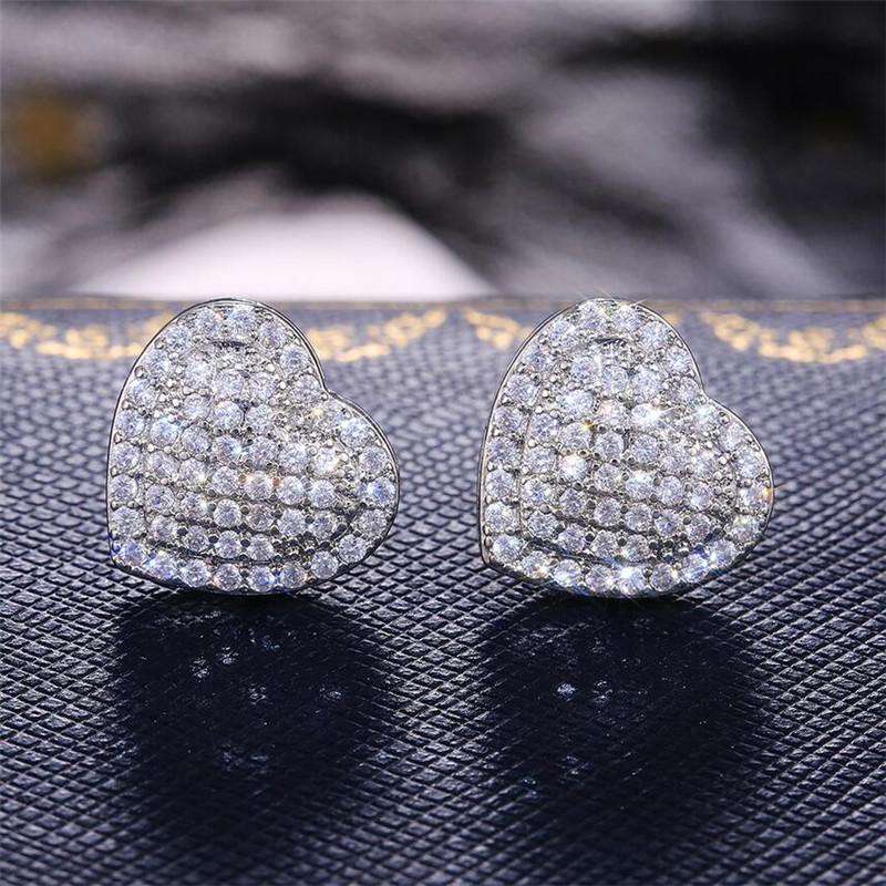 Sterg Sier Pave White Sapphire CZ Dia Heart Stud Earrings for Women - Party Jewelry Gift 4