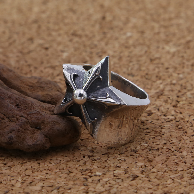 Vintage style 925 sterling silver handmade jewelry antique silver star band rings American European designer men's rings free shipping