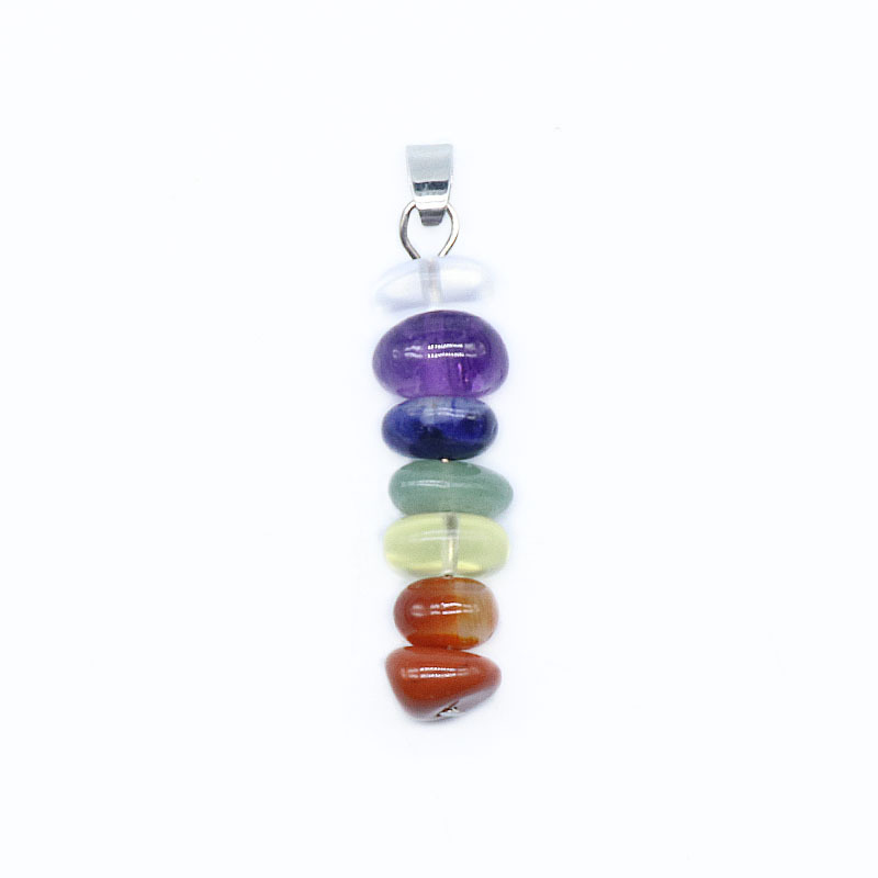 QIMOSHI 7 Chakra Stone Necklace Natural Raw Quartz Healing Yoga Pendulum Pendant for Women Girls Me