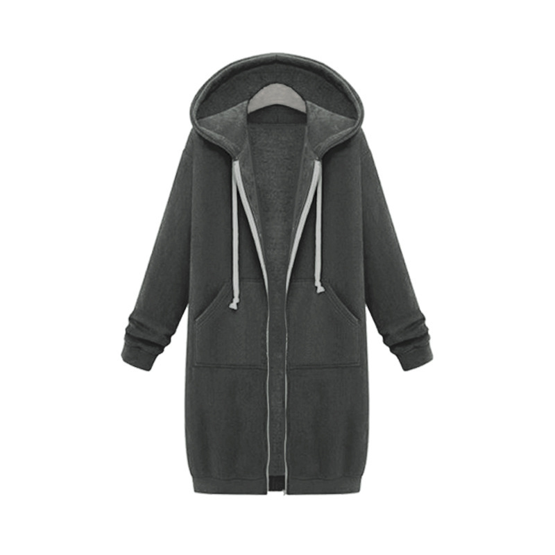 Once Autumn Casual Women Long Hoodies Sweatshirt Coat Zip Up Outerwears Hooded Jacket Winter Pockets Plus Size Outwear Tops