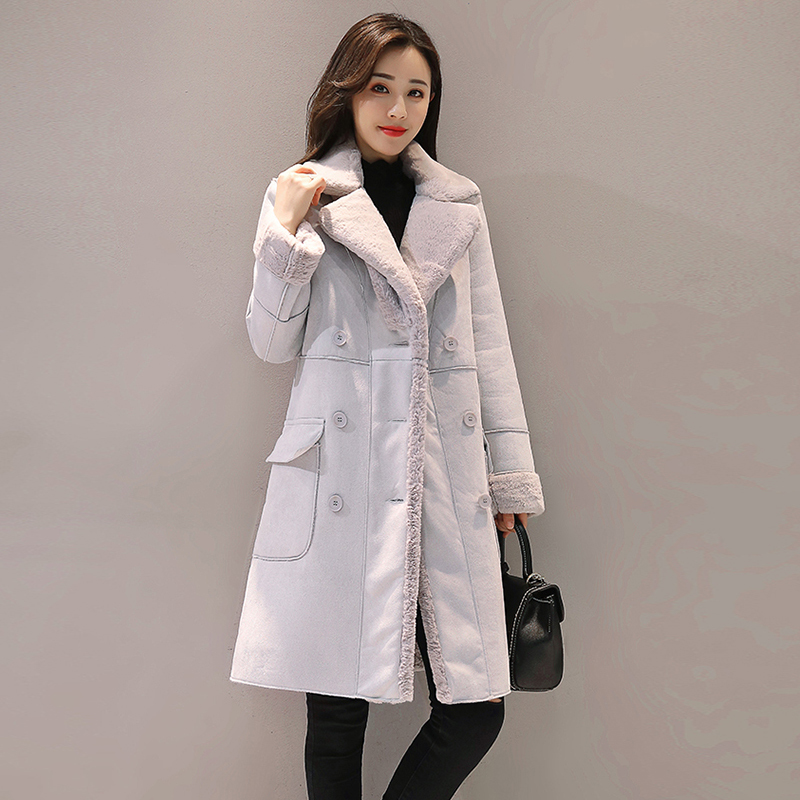 LUZUZI Suede Fur Women's Winter Jacket Fashion Thick Faux Sheepskin Long Coat Female Autumn Overcoat Solid Warm Trench Coats