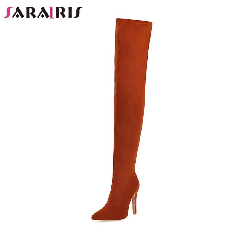 SARAIRIS New Plus Size 32-48 Brand Thigh High Boots Flock Pointed Toe Shoes Woman Sexy High Heels Over The Knee Boots Women, Tu huang se 
SARAIRIS New Plus Size 32-48 Brand Thigh High Boots Flock Pointed Toe Shoes Woman Sexy High Heels Over The Knee Boots Women, Tu huang se
