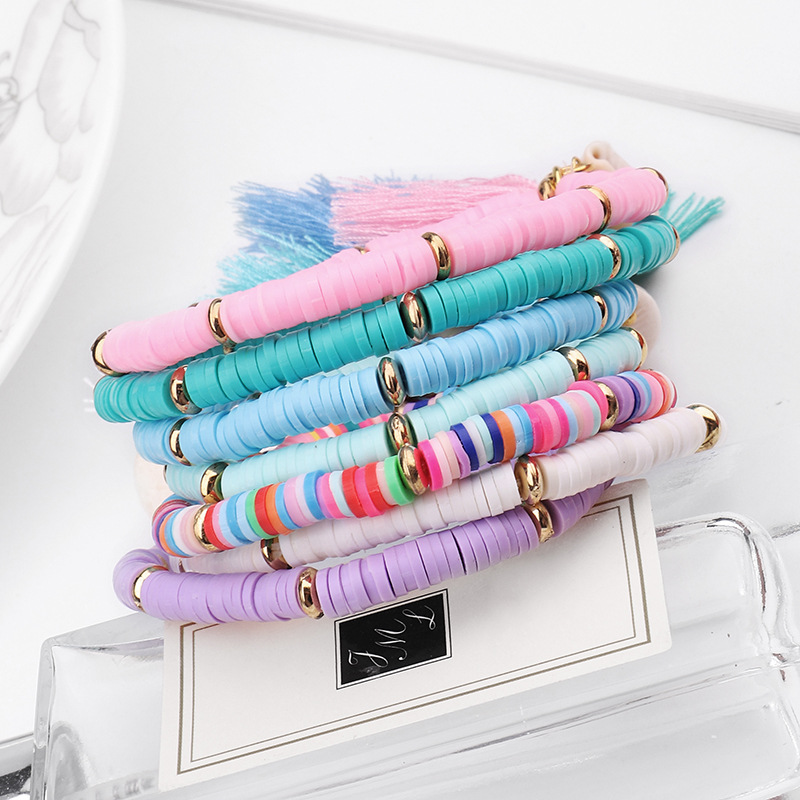 Handmade Jewelry Bracelets for Women Fashion Colorful Polymer Clay Beads Bracelet with Shell Tassel Bracelets for Girl