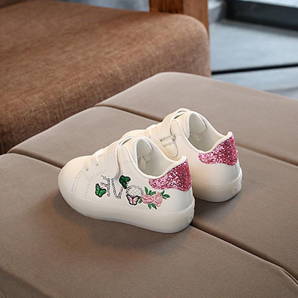 Children Baby Girls Boys Flower Butterfly Led Light Luminous Sport Shoes