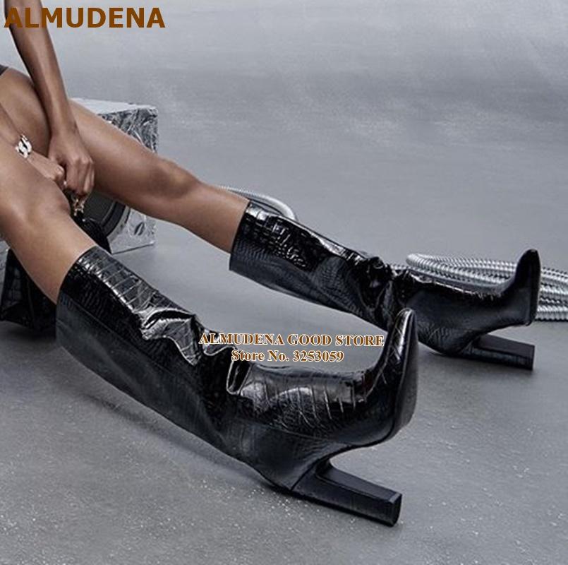 ALMUDENA Black Snakeskin Chunky Heel Knee Boots Loose Gladiator Long Boots Sexy Fall Winter Women High Dress Shoes Pumps, Customized contact
ALMUDENA Black Snakeskin Chunky Heel Knee Boots Loose Gladiator Long Boots Sexy Fall Winter Women High Dress Shoes Pumps, Customized contact