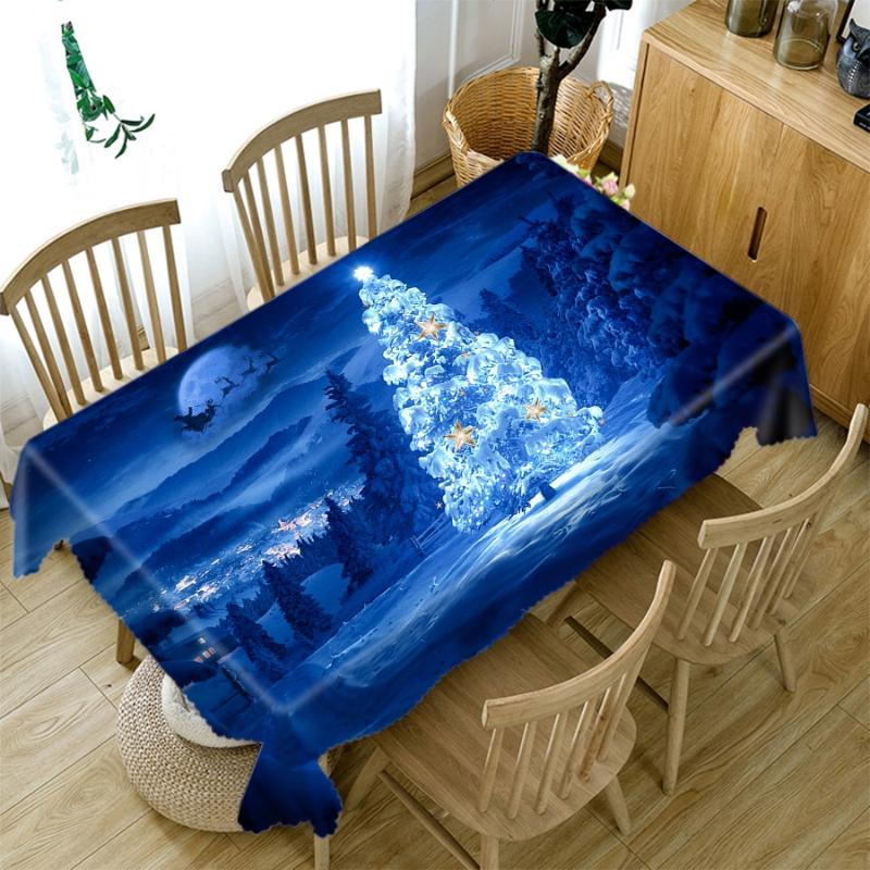 Table Cloth Home Christmas Party Decorations Tablecloth Blue Crystal Tree Pattern Thicken Cotton Rectangular Round 3d