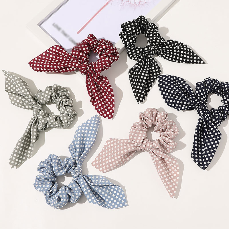 Vintage Striped Dot Print Hair Scrunchies Elastic Hair Bands Girls Ponytail Holder Bunny Ears Rubber Bands Hair Ties accessories