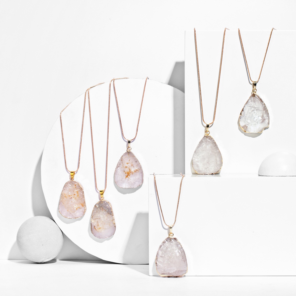 QIMOSHI Natural Crystal Pendant Necklace Raw Quartz Stone Healing Irregular Handmade Chakra Jewelry for Women Girl Long Chain